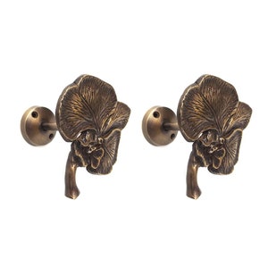 Pair of Vintage Orchid Curtain Tie Back Solid Brass Hooks Hanger, Vintage Curtain Tieback, Curtain Holdback, Curtain Holder