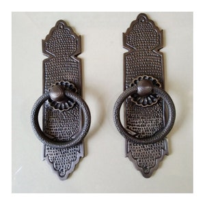 8.2&quot; Pair of Classic Balinese Vintage Solid Brass Door Handle Pull, Antique Entry Door Pull Cabinet Cupboard Grab Pull 21 cm Gby099
