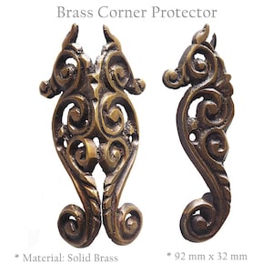92mm SET of Vintge Solid Brass Seahorse Corner Protector Brass Skiffers,  Seahorse Decorative Corner Guards, Skirting Protectors Hardware