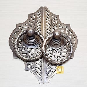 8.2&quot; Pair of Ethnic Balinese Vintage Solid Brass Door Handle Pull, Antique Entry Door Handle Cabinet Cupboard Grab Pull 21 cm