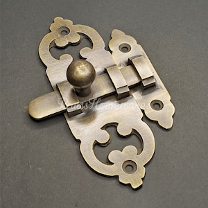 4.3" Antique Solid BRASS LATCH LOCK Vintage Majestic Slot Chest Box Cabinet Door Window Lock