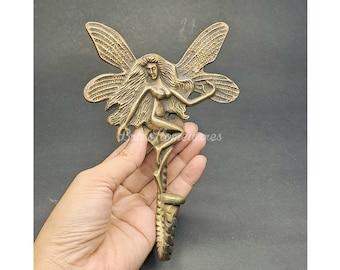 4.7" Antique Beauty Fairy Elf Hook Hanger Solid Brass Vintage Strong Wall Mount Hook Clothes Coat Hat Hook | 12 cm Hook Brass