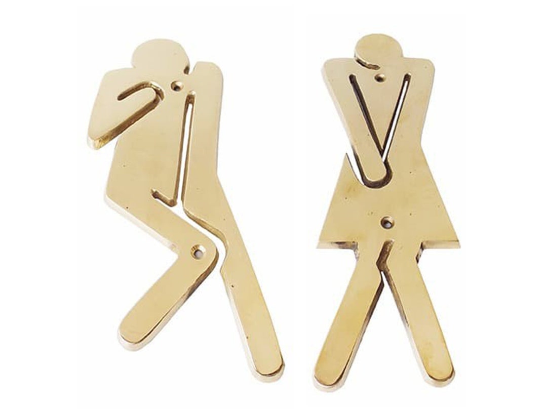 SOLID BRASS Restroom Signs Toilet Washroom Signage Bathroom Etsy