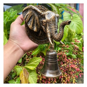 5.5&quot; Vintage Antique Solid Brass Elephant Door Bell - Unique Decorative Door Knocker Gate Front Door Hanging Elephant Statue