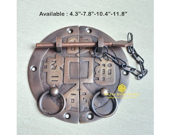 Vintage spärrlås - Massiv mässing Klassisk rund kinesisk hasplås Antik mässingslås för kistor/möbel