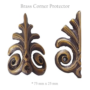 67mm SET of Vintge Solid Brass Polypody Fern Corner Protector Brass Skiffers,  Decorative Corner Guards, Skirting Protectors Hardware