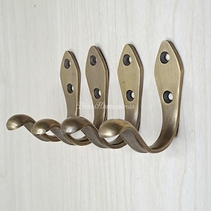 2.4&quot; Set of Vintage RETRO Art Hook Antique Solid Brass Clothes Coat Hat Hook Wall Mount Hook Hanger Hardware