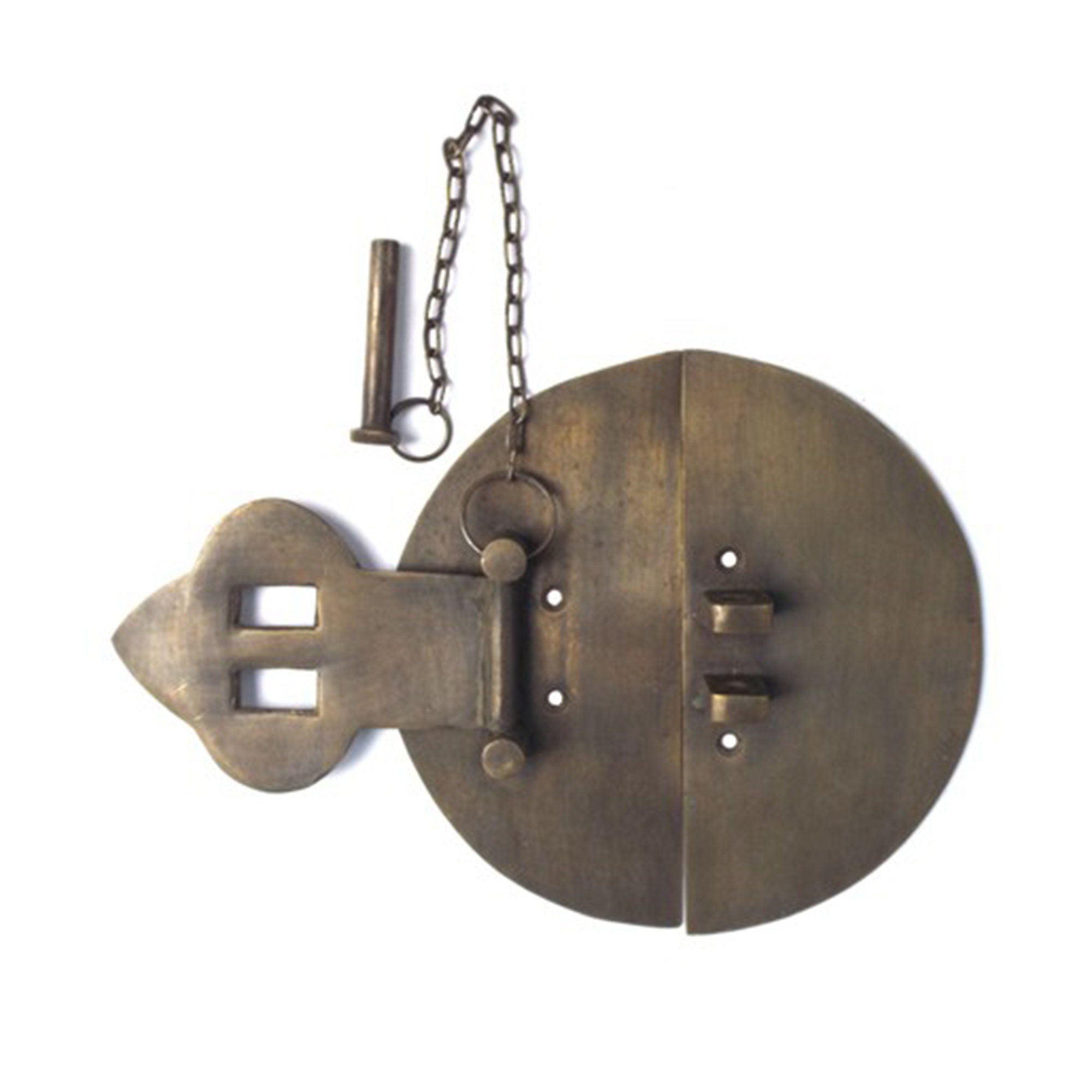 Rustic Latch Lock Antique LATCH LOCK Solid BRASS Round Plain With Chain Vintage Door Box ...