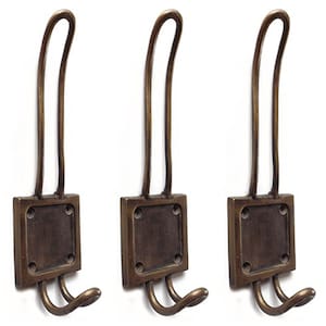 6.7&quot; (3 pcs) Vintage SQUARE  Hook Antique Solid Brass Hook Hanger Wall Mount Clothes Coat Hat Key Towel Hook