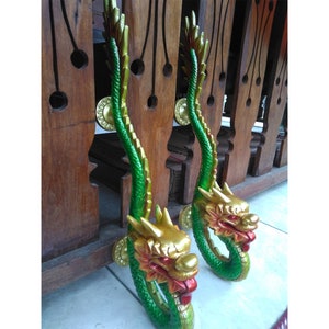 18.8&quot; Green DRAGON KING Door Handle Pull Antique Entry Door Grab Pull Solid Aluminium Dragon Statue  48cm 2pcs Express Shipping