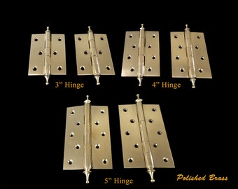 3" 4" 5" inches Vintage Solid Brass CLASSIC HINGE / Antique Door Cabinet Drawer Furniture Hinges / Polished Brass