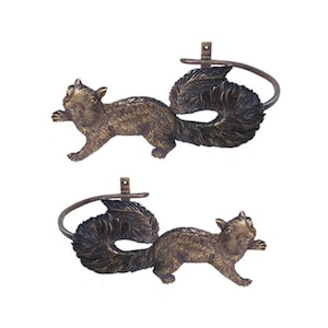 7.8&quot; Vintage Squirrel Curtain Tie Back Solid Brass Hooks Hanger, Curtain Holdback, Curtain Holder, Wall Hooks