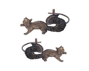 7.8" Vintage Squirrel Curtain Tie Back Solid Brass Hooks Hanger, Curtain Holdback, Curtain Holder, Wall Hooks