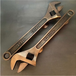 17.3&quot; Vintage Solid Brass Heavy SPANNER Wrench Door Handle Pull, Entry Front Door Grab Pull Handle 44cm 2pcs Antique Door Pull Hardware