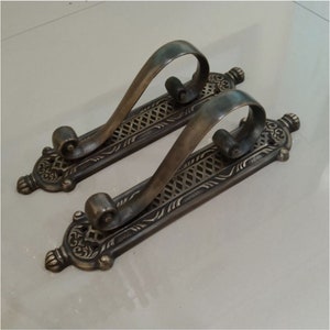 11.4&quot; Pair of Vintage Victorian Solid Brass Door Handle Pull, Entry Door Handle, Antique Door Pull, Front Door Handle, Classic Interior