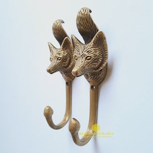 4.7&quot; Set of FOX HEAD Hook Hanger Antique Solid Brass Wall Mount Clothes Coat Hat Hook Hanger Home Decor