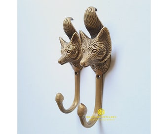 4.7" Vintage FOX HEAD Hook Hanger Antique Solid Brass Wall Mount Clothes Coat Hat Hook Hanger Home Decor
