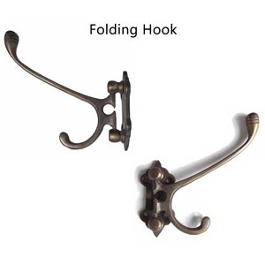 3.1&quot; Lot of 3 pcs Vintage CURVED FOLDING Hook Hanger Antique Solid Brass Strong Wall Mount Clothes Coat Hat Hook Hanger