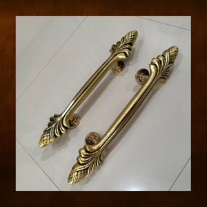 18.5&quot; Pair of Ethnic Sunflower Vintage Solid Brass Door Handle Pull, Antique Entry Door Handle Cabinet Cupboard Grab Pull 47 cm Express Ship