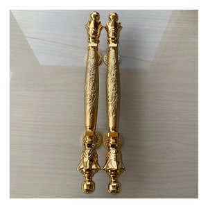 17.7&quot; Pair of Vintage Solid Brass Main Entry Door Handle Antique Door Grab Pull Knob Embossed Carved Pineapple Door Handle Express Shipping