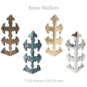 3.1&quot; SET of Solid Brass Corner Protector Brass Skiffers, Vintage ANCHOR Box Decorative Corner Guards, Skirting Protectors Hardware