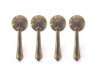 3.4" (4 pcs) Vintage Solid Brass Teardrop Knob Drawer Pulls, Knob Drawer Handle, Teardrop Curved Backplate Table Drawer, Brass Hardware