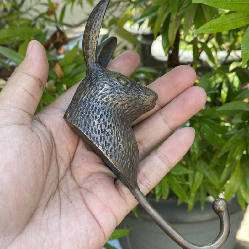 5.5 Antique Bunny Rabbit Hook Hanger Solid Brass Vintage Strong Wall