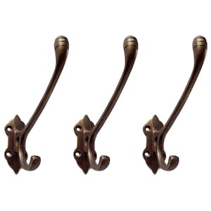 3.54&quot; Lot of 3 pcs Vintage CURVED DOUBLE Hook Hanger Antique Solid Brass Strong Wall Mount Clothes Coat Hat Hook Hanger Handle