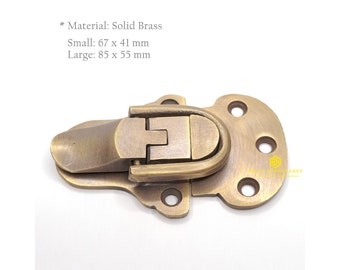2.6"/3.3" Set of Vintage Solid Brass Trunk Latch Lock Cabinet Hasp Latch, Toggle Latch, Hasp Lock Case Latch Hardware Fasteners Old Design