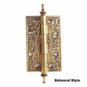 6.5&quot; Set Of Vintage Solid Brass Hinge Ornate with Crown Design / Door Cabinet Drawer Furniture Hinges / Polished Brass Hinge