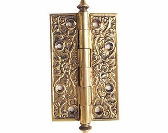 6.5&quot; Set Of Vintage Solid Brass Hinge Ornate with Crown Design / Door Cabinet Drawer Furniture Hinges / Polished Brass Hinge