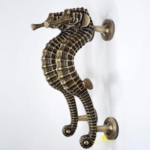 11.8" Pair of Stunning Seahorse Vintage Solid Brass Door Handle Pull, Antique Entry Door Handle Cabinet Cupboard Grab Pull, Beach House