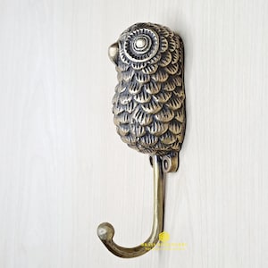 6.5&quot; HOOK Hanger Antique BIG OWL Vintage Solid Brass Clothes Coat Hat Hook Strong Wall Mount Home Decor Hardware