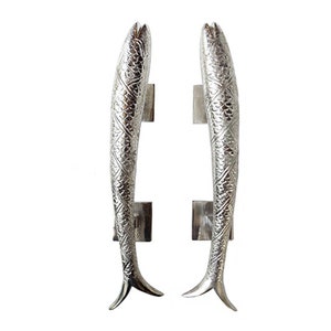 4.7&quot; Pair of Vintage Solid Brass Fish Pisces Drawer Knob Pull Hardware, Polished Nickel Knob Handle Drawer, Bathroom Cupboard Door handle