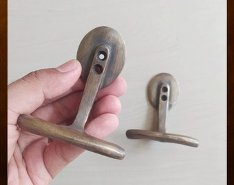 3.1" Lot of 2 pcs Vintage Solid Brass Horizontal T HOOK Wall Mount Strong Wall Clothes Coat Hat Key Hook Wall Hanging Decor