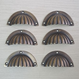 75mm Set of Vintage Solid Brass Bin Pulls SHELL, Knob Pulls Hardware