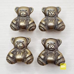 Juego de tiradores de cajón vintage de 30 mm, de latón macizo, para armario infantil, con forma de osito de peluche, estilo antiguo