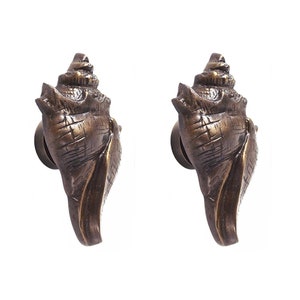 4.7&quot; Pair of Vintage Conch seashell Curtain Tie Back Solid Brass Hooks Hanger, Vintage Curtain Tieback, Curtain Holdback, Curtain Holder