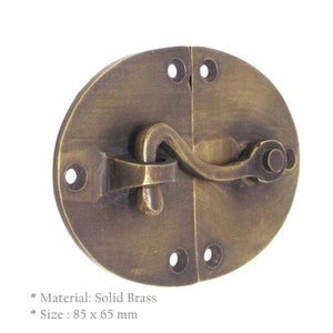 3.3&quot; Set of Vintage Solid BRASS LATCH LOCK Vintage Oval Latch with Hook Slot Strong Chest Box  Cabinet Door Window Lock and Latches 85mm