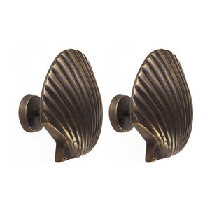 4&quot; Pair of Vintage Shell Curtain Tie Back Solid Brass Hooks Hanger, Curtain Tieback, Curtain Holdback, Curtain Holder