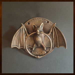 4.9&quot; Vintage Solid Brass Door Knocker Bat Halloween Accessories Door Bell Gate Front Door Pull Handle Banger Grab hand made Door Hanging