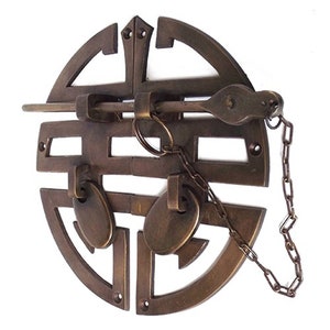 5.9&quot; Antique Solid Brass Latch Lock Vintage ORIENTAL HAPPINES Classic Decorative Door Hook Lock Interior Window Latch Hook Kits