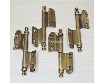 Juego de bisagras pequeñas de latón macizo vintage de 3,3" (herrajes, bisagra en L de latón antiguo, bisagra elevable, 85 mm)