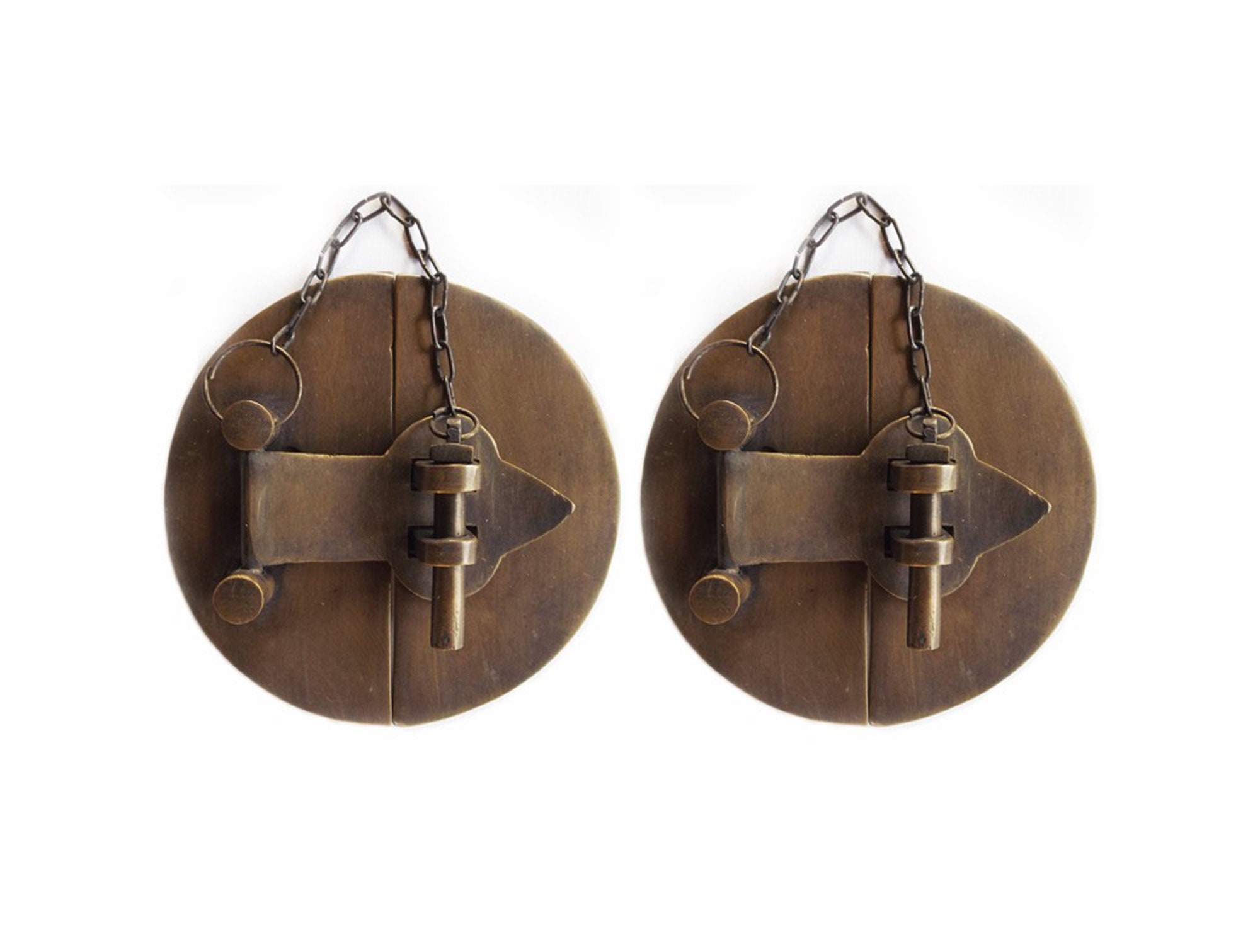 Rustic Latch Lock Antique LATCH LOCK Solid BRASS Round Plain With Chain Vintage Door Box ...