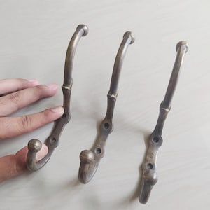 3 pcs Simple Brass Hook Hanger - Vintage Solid Brass hangers - Classic goose neck hooks for hat coat keys clothes wall decor