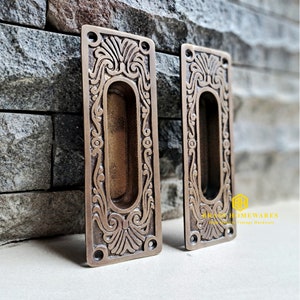 6&quot; Vintage Sliding Carved Door Handle Antique Brass, Sliding Door Handle, Cabinet Kitchen Handle, Antique Door Pull 2pcs