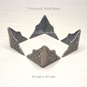1.6&quot; (4 pcs) Solid Brass Decorative Corner Plate Protector / Vintage Small Leaf Design Cabinet Decorative Angle Corner Guards 42mm