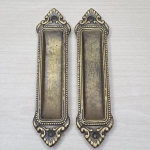 4.7" Set of Vintage Solid Brass Flush Pull Imperial Design Antique Sliding Door Hardware Recessed Cabinet Brass Knob Drawer Handle