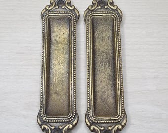 4.7" Set of Vintage Solid Brass Flush Pull Imperial Design Antique Sliding Door Hardware Recessed Cabinet Brass Knob Drawer Handle