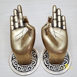 Diameter 4.1" Pair of Vintage Bless Hand Solid Brass Door Handle Pull, Antique Entry Door Knob Pull Grab Pull Hook Hanger